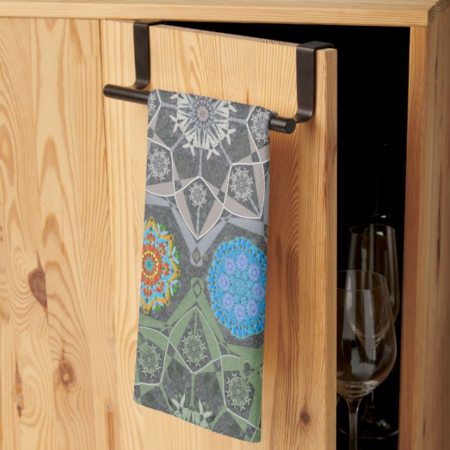 Octo brightener arabesque Moorish Stone Green Kitchen Towel (Thirds Fold)
