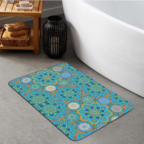Octo brightener arabesque Moorish turquoise style Bath Mat