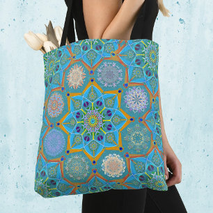 Octo brightener arabesque Moorish turquoise style Tote Bag
