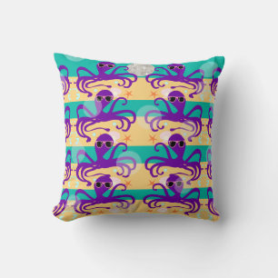 Octo Party Octopus Pattern Fun Cartoon Art Throw Pillow