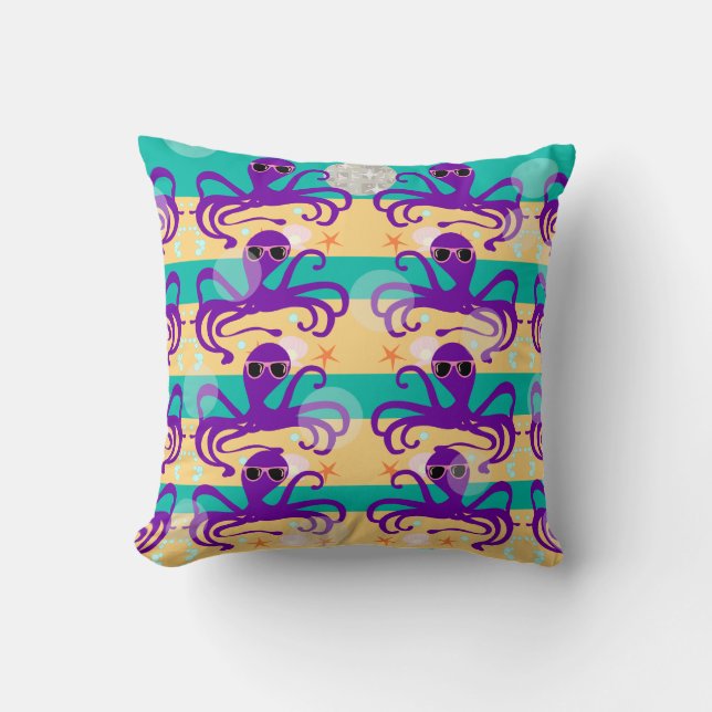 Octo Party Octopus Pattern Fun Cartoon Art Throw Pillow (Front)