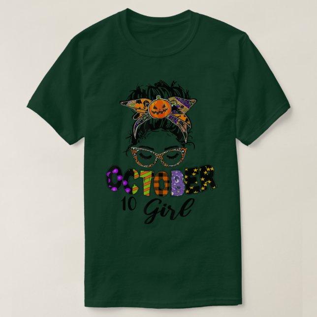 October 10 Girl Halloween Thanksgiving October Bir T-Shirt (Design Front)