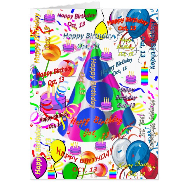 October, 13 Birthday Card, Large Birthday Card (Front)