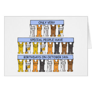 October 14th Birthday Cute Cartoon Cats Cards
