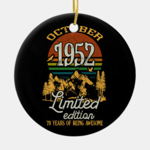 October 1952 Sunset 70 Years Old 70th Birthday Ceramic Ornament