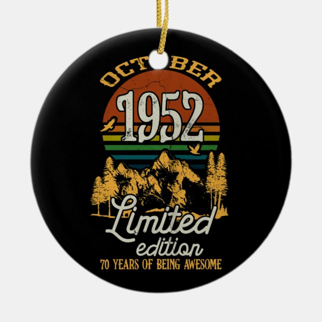 October 1952 Sunset 70 Years Old 70th Birthday Ceramic Ornament (Front)