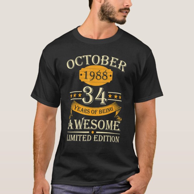 October 1988 34 Years Of Being Awesome Retro 34th  T-Shirt (Front)