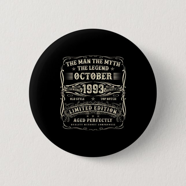 October 1993 32nd Birthday For Men 32 Year Old Bda Button (Front)