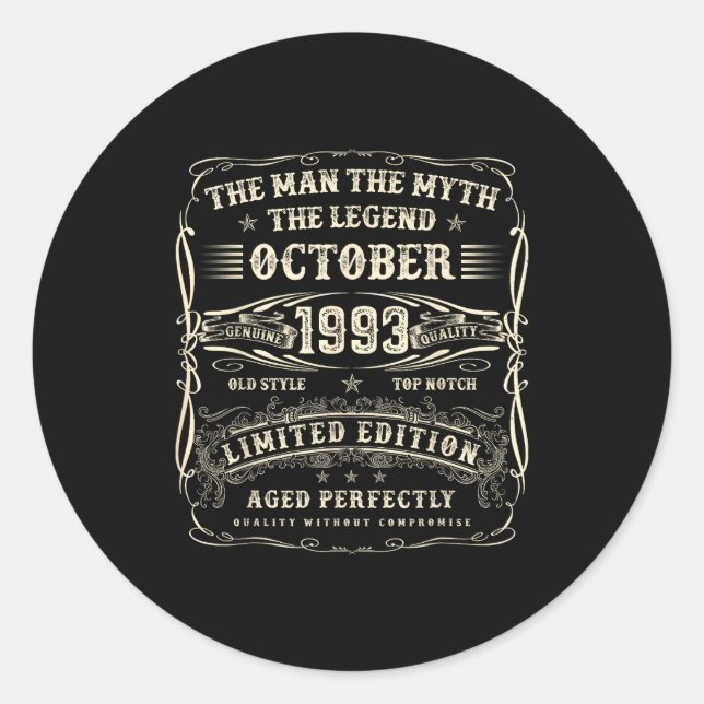 October 1993 32nd Birthday For Men 32 Year Old Bda Classic Round Sticker (Front)