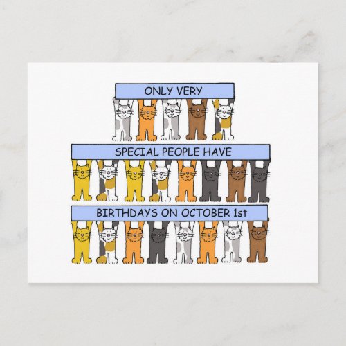 October 1st Birthday Cute Cartoon Cats Postcard