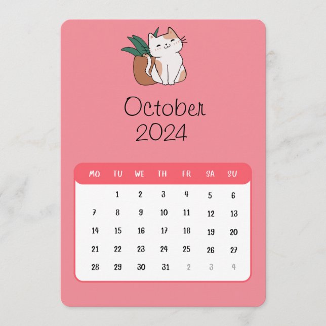 October 2024 Stand Alone Cat And Plant Calendar (Front)