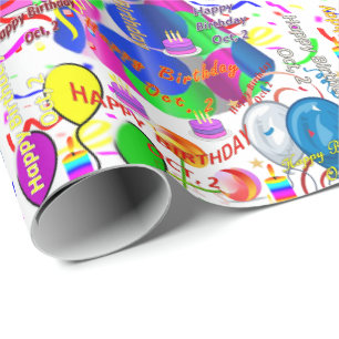 October, 2 Birthday Gift Wrapping Paper