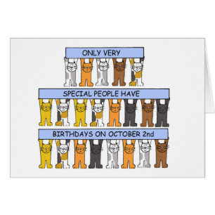 October 2nd Birthday Cute Cartoon Cats Cards
