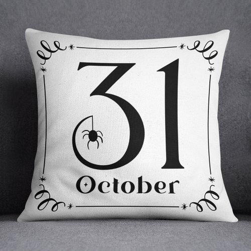 October 31st Black and White Halloween Typography Throw Pillow