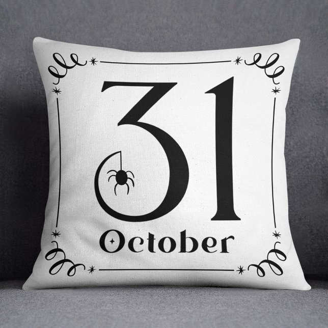 October 31st Black and White Halloween Typography Throw Pillow (Creator Uploaded)