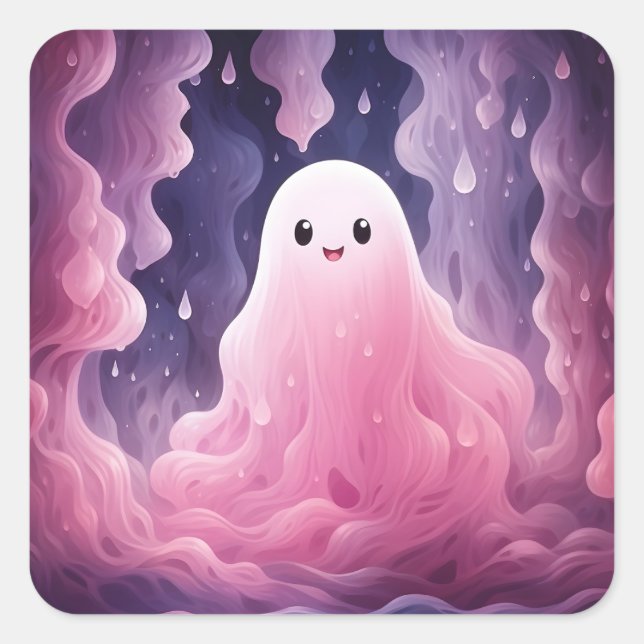 October 31st Halloween Cute Pink Ghost  Square Sticker (Front)
