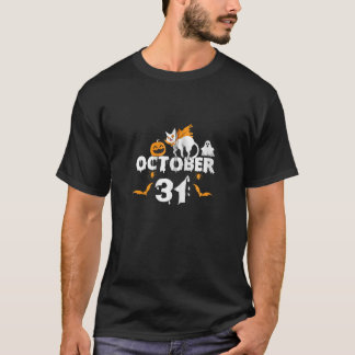 October 31st Halloween Pumpkin Skeleton Ghost Cat T-Shirt