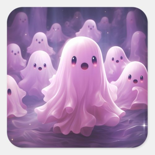 October 31st Happy Halloween Cute Pink Ghosts Square Sticker
