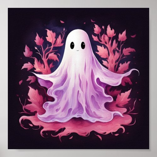 October 31st Holiday Halloween Cute Pink Ghost  Poster