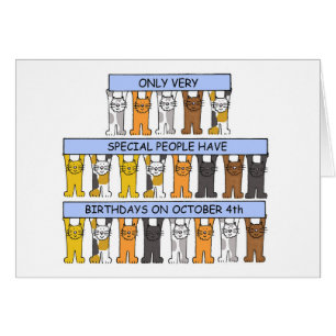 October 4th Birthday Cute Cartoon Cats Cards