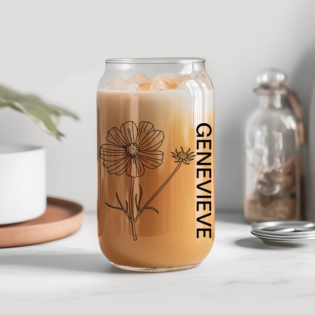 October Birth Flower Cosmos with Custom Name Can Glass (Creator Uploaded)