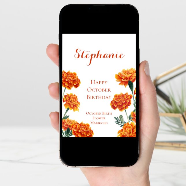 October Birth Flower Marigold Birthday Card (Front Digital)