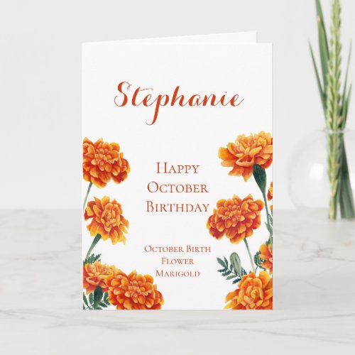 October Birth Flower Marigold Birthday Card