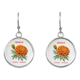 October Birth Flower Marigold Floral Earrings