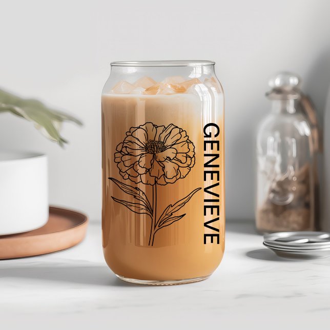 October Birth Flower Marigold with Custom Name Can Glass (Creator Uploaded)