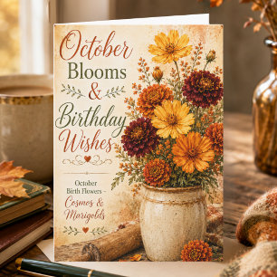 October Birth Flower Stoneware Crock Birthday Card