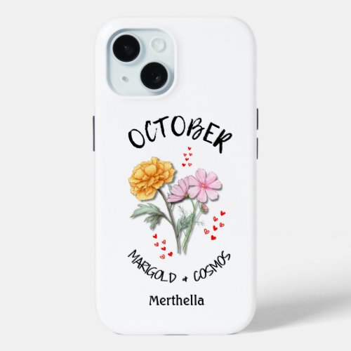 OCTOBER Birth Month Flower Custom Name Christian iPhone 15 Case