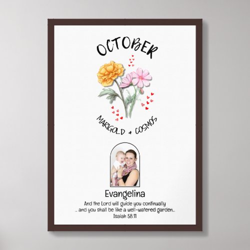 OCTOBER Birth Month Flower Custom NAME PHOTO Framed Art