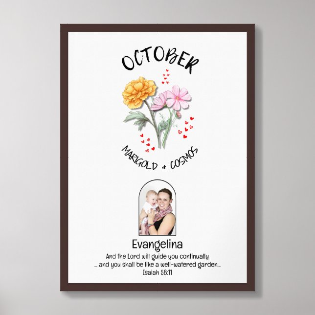 OCTOBER Birth Month Flower Custom NAME PHOTO Framed Art (Framed Front)