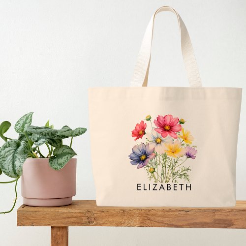 October Birth Month Flower Customized Gift for Her Large Tote Bag