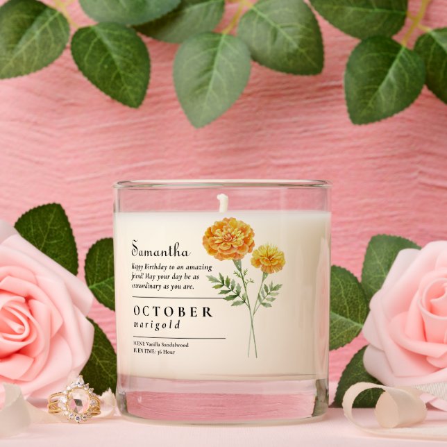 October Birth Month Flower Marigold Birthday Gift Scented Candle (Wedding)