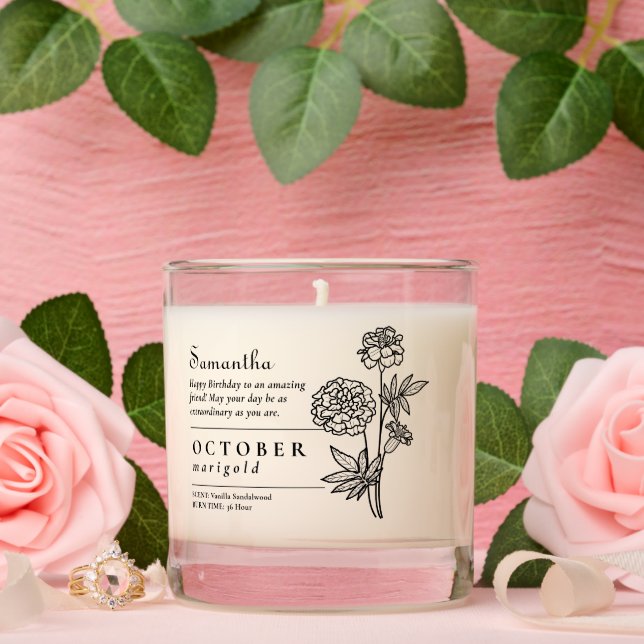 October Birth Month Flower Marigold Birthday Gift Scented Candle (Wedding)