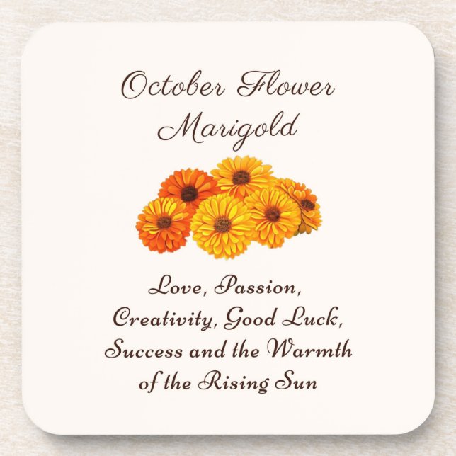 October Birth Month Flower Marigold Elegant  Beverage Coaster (Front)