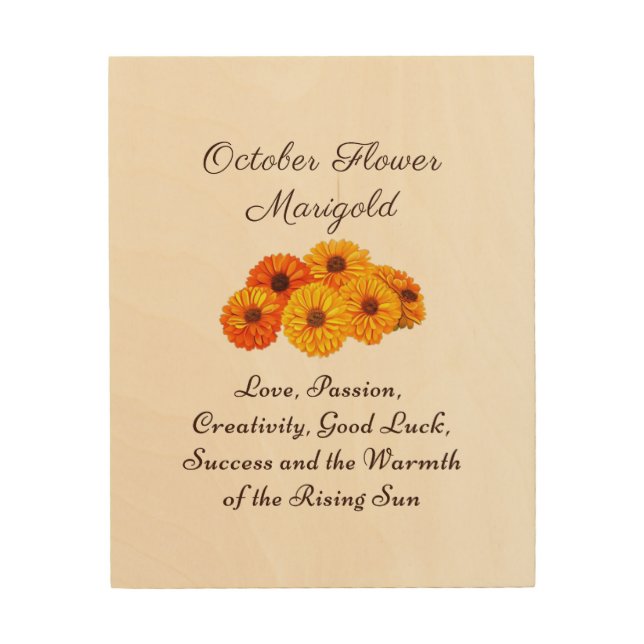 October Birth Month Flower Marigold Elegant  Wood Wall Art (Front)