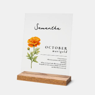 October Birth Month Flower Marigold Personalized Acrylic Sign
