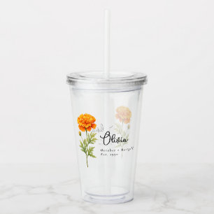 October Birth Month Flower Marigold Personalized Acrylic Tumbler