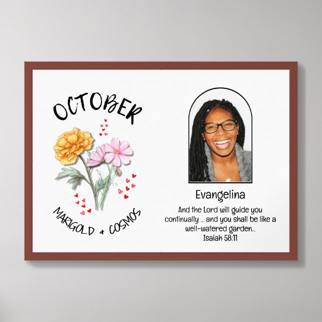 OCTOBER Birth Month Flower NAME PHOTO Christian Framed Art (Framed Front)