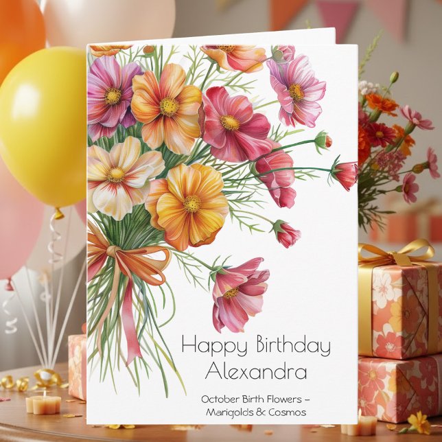 October Birth Month Flowers Happy Birthday Card (Creator Uploaded)