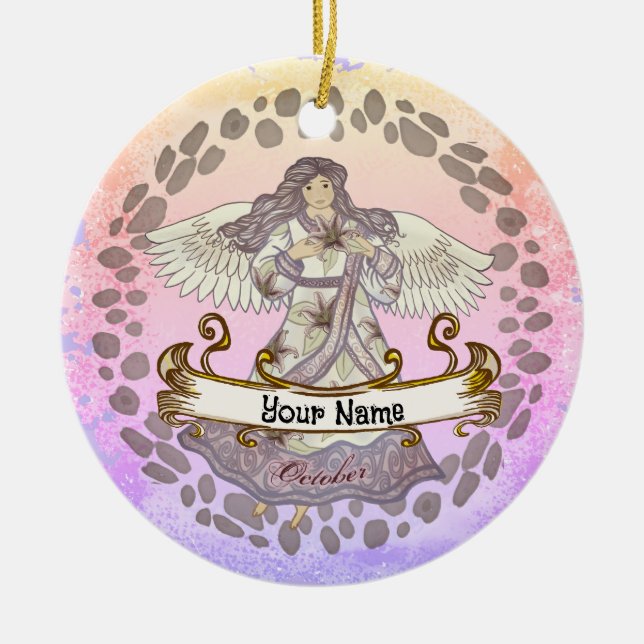 October Birthday Angel Ceramic Ornament (Front)
