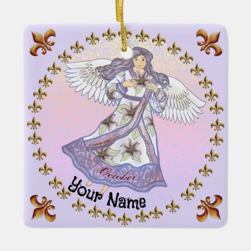 October Birthday Angel custom name Orname Ceramic Ornament