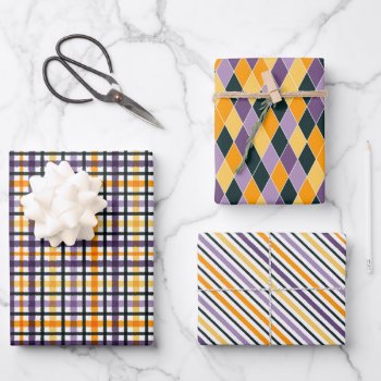 October Birthday Fun Orange Purple Black 3 Wrapping Paper Sheets by Frasure_Studios at Zazzle