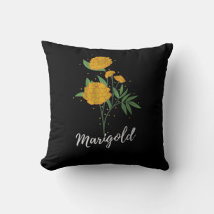 October birthday gift marigold flower vintage throw pillow