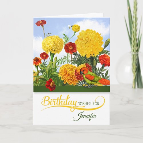 October Birthday Marigold Garden with Name Card
