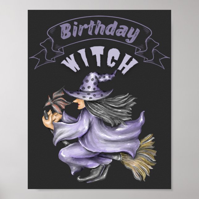 October Birthday Witch Spooky Halloween Poster (Front)