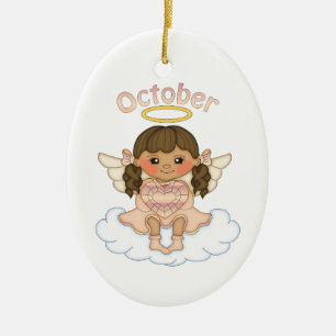 October Birthstone Angel Brunette Ceramic Ornament
