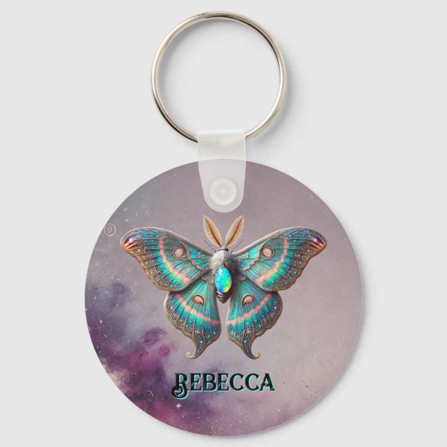 October Birthstone Keychain - Opal Moth Design (Front)